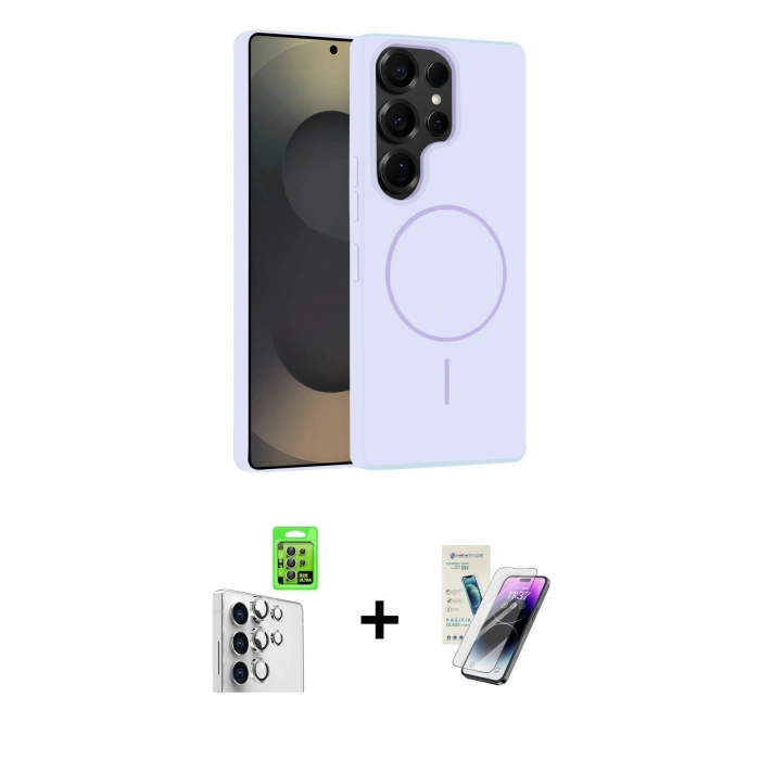 MARSİLYAN™- Galaxy S25 Ultra Kılıf Yankı Form Serisi - Şeffaf Pasifik Cam Ekran Koruyucu + Raze Metal Kamera Lens - GS