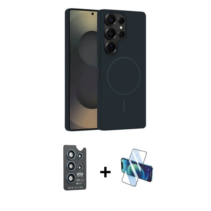 MARSİLYAN™- Galaxy S25 Ultra Kılıf Yankı Form Serisi - Siyah 3D Antistatik Cam Ekran Koruyucu + Bilvis Titan Kamera Lens - LT