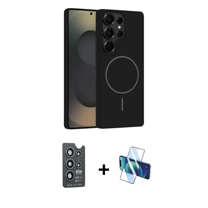 MARSİLYAN™- Galaxy S25 Ultra Kılıf Yankı Form Serisi - Siyah 3D Antistatik Seramik Nano Ekran Koruyucu + Bilvis Titan Kamera Lens - LT