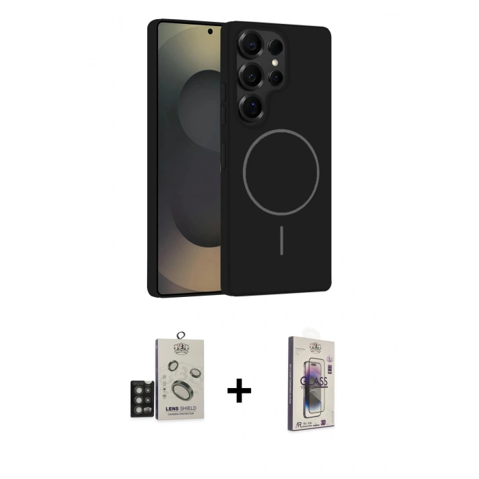MARSİLYAN™- Galaxy S25 Ultra Kılıf Yankı Form Serisi - Siyah Bilvis 3D Cam Ekran Koruyucu + Bilvis Titan Kamera Lens - TNGI