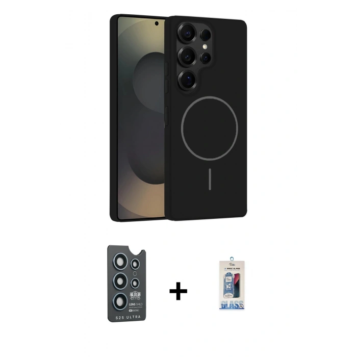 MARSİLYAN™- Galaxy S25 Ultra Kılıf Yankı Form Serisi - Siyah Joko Magic 5D Cam + Bilvis Titan Kamera Lens - LT
