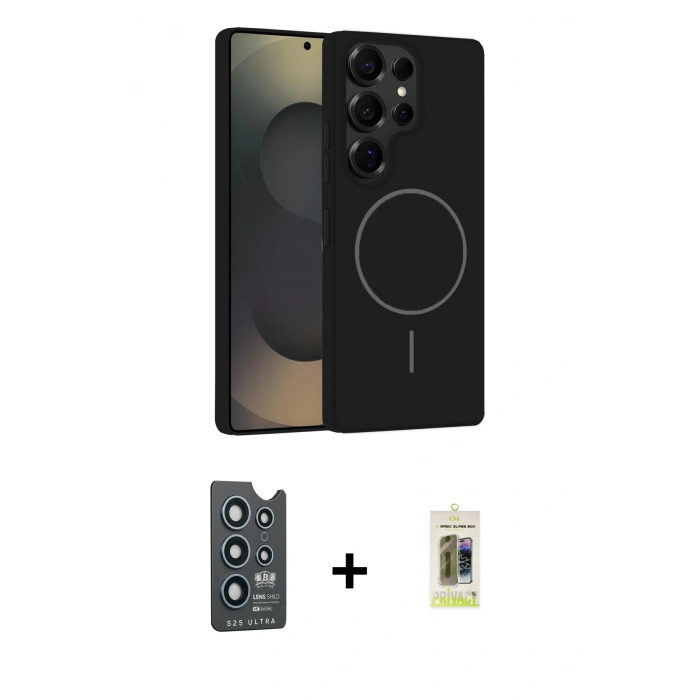 MARSİLYAN™- Galaxy S25 Ultra Kılıf Yankı Form Serisi - Siyah Joko Magic 5D Hayalet Cam + Bilvis Titan Kamera Lens - LT