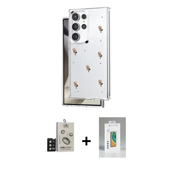 MARSİLYAN™- Galaxy S25 Ultra Kılıf Yörünge Form - Şeffaf Polymer Nano Ekran Koruyucu + Bilvis Titan Kamera Lens - SH