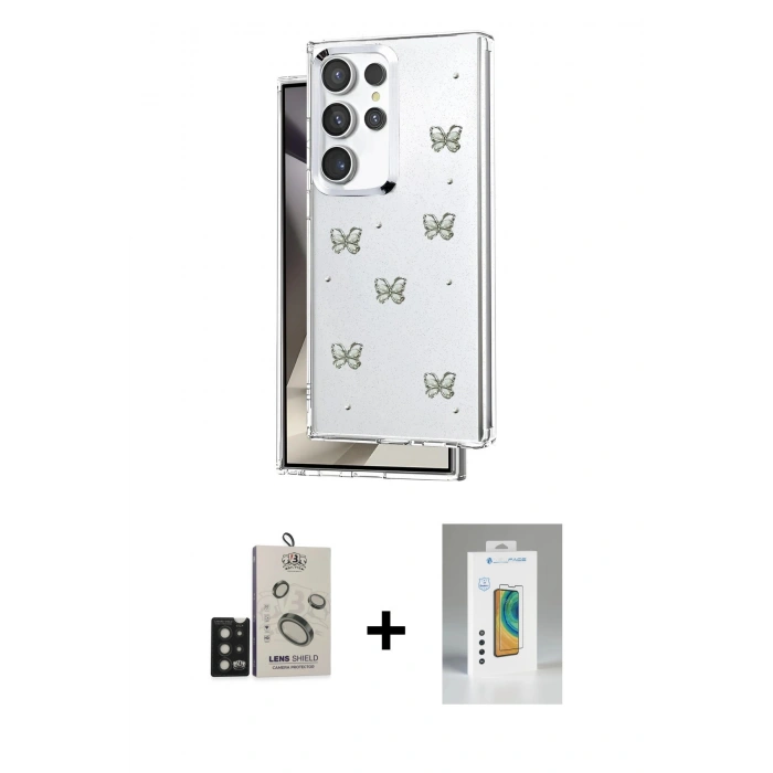 MARSİLYAN™- Galaxy S25 Ultra Kılıf Yörünge Form - Şeffaf Polymer Nano Ekran Koruyucu + Bilvis Titan Kamera Lens - SH