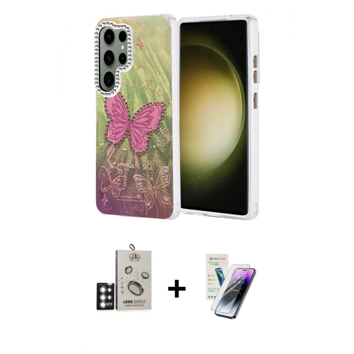 MARSİLYAN™- Galaxy S25 Ultra Kılıf Zirve Modern Prime - Şeffaf Pasifik Cam Ekran Koruyucu + Bilvis Titan Kamera Lens - GS