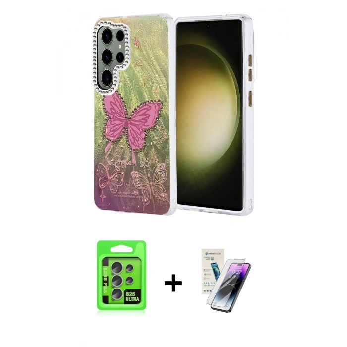 MARSİLYAN™- Galaxy S25 Ultra Kılıf Zirve Modern Prime - Şeffaf Pasifik Cam Ekran Koruyucu + Raze Metal Kamera Lens - NLGY