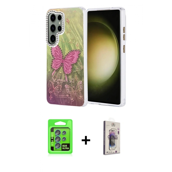 MARSİLYAN™- Galaxy S25 Ultra Kılıf Zirve Modern Prime - Siyah Bilvis 3D Cam Ekran Koruyucu + Raze Metal Kamera Lens - MI