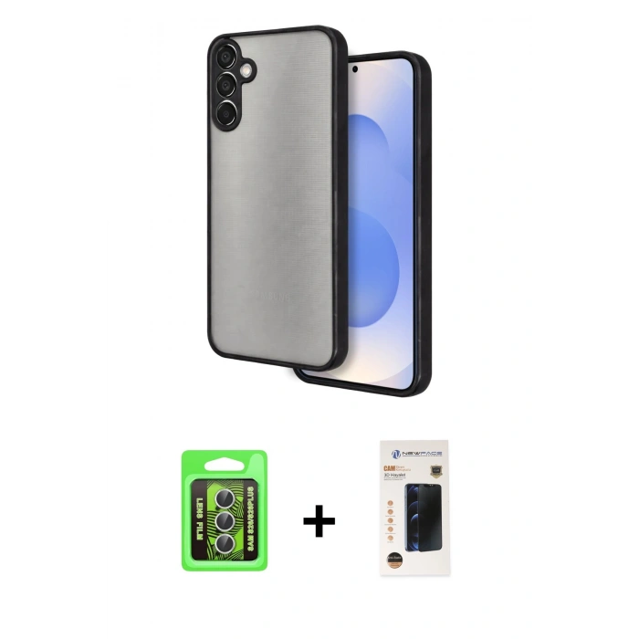 MARSİLYAN™- Galaxy S26 Kılıf Ahenk Çizgi Serisi - Siyah 3D Antistatik Hayalet Cam Ekran Koruyucu + Raze Metal Kamera Lens - GS