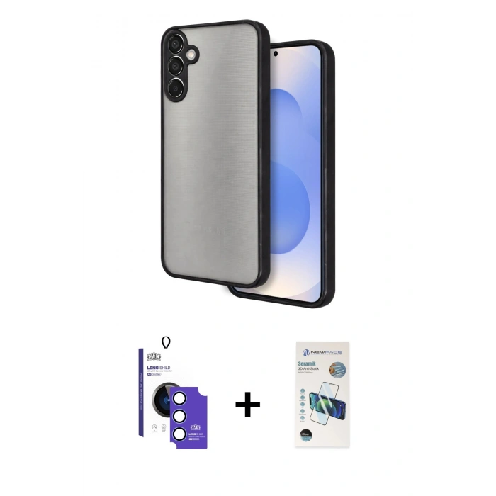 MARSİLYAN™- Galaxy S26 Kılıf Ahenk Çizgi Serisi - Siyah 3D Antistatik Seramik Nano Ekran Koruyucu + Bilvis Titan Kamera Lens - MI