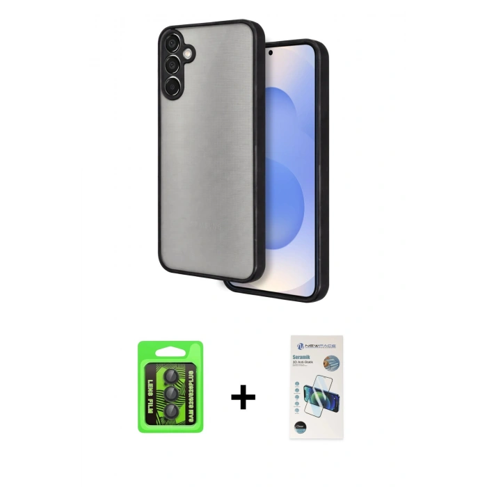 MARSİLYAN™- Galaxy S26 Kılıf Ahenk Çizgi Serisi - Siyah 3D Antistatik Seramik Nano Ekran Koruyucu + Raze Metal Kamera Lens - SH