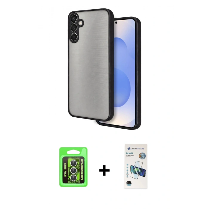 MARSİLYAN™- Galaxy S26 Kılıf Ahenk Çizgi Serisi - Siyah 3D Antistatik Seramik Nano Ekran Koruyucu + Raze Metal Kamera Lens - GS
