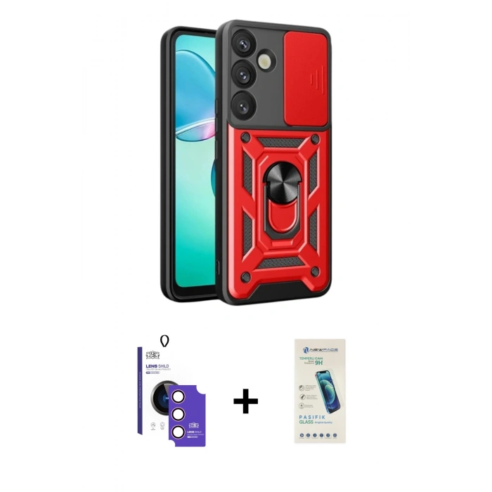 MARSİLYAN™- Galaxy S26 Kılıf Ahenk Klasik - Şeffaf Pasifik Cam Ekran Koruyucu + Bilvis Titan Kamera Lens - PE