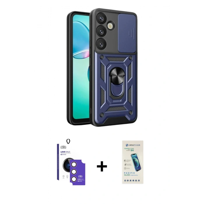 MARSİLYAN™- Galaxy S26 Kılıf Ahenk Klasik - Şeffaf Pasifik Cam Ekran Koruyucu + Bilvis Titan Kamera Lens - PE