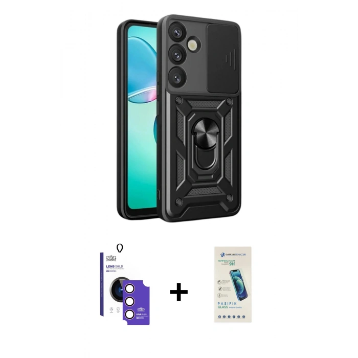 MARSİLYAN™- Galaxy S26 Kılıf Ahenk Klasik - Şeffaf Pasifik Cam Ekran Koruyucu + Bilvis Titan Kamera Lens - PE