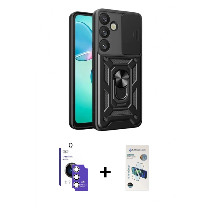 MARSİLYAN™- Galaxy S26 Kılıf Ahenk Klasik - Siyah 3D Antistatik Seramik Nano Ekran Koruyucu + Bilvis Titan Kamera Lens - GS