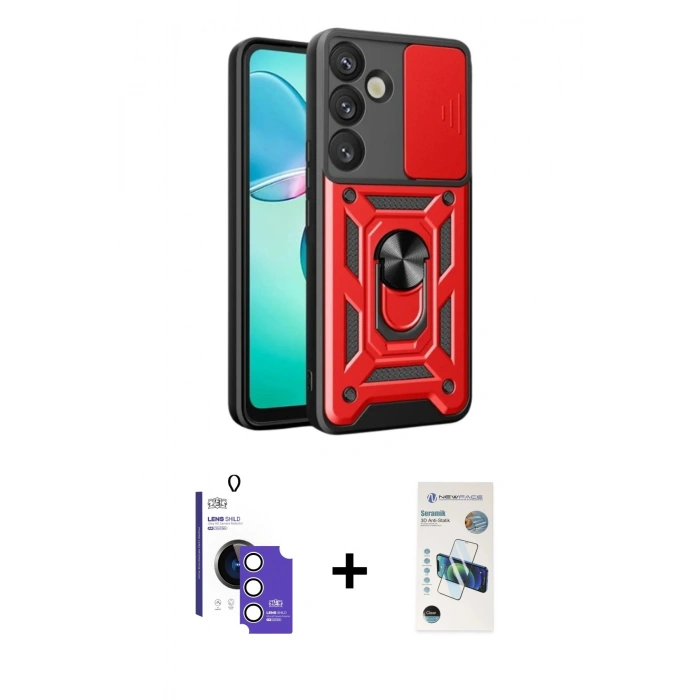 MARSİLYAN™- Galaxy S26 Kılıf Ahenk Klasik - Siyah 3D Antistatik Seramik Nano Ekran Koruyucu + Bilvis Titan Kamera Lens - GS