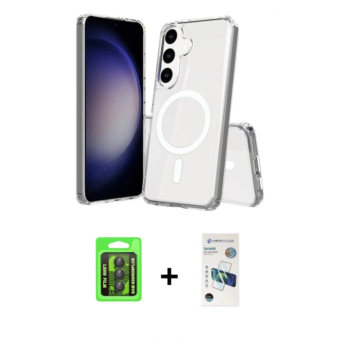 MARSİLYAN™- Galaxy S26 Kılıf Ahenk Yansıma Prime - Siyah 3D Antistatik Seramik Nano Ekran Koruyucu + Raze Metal Kamera Lens - SH