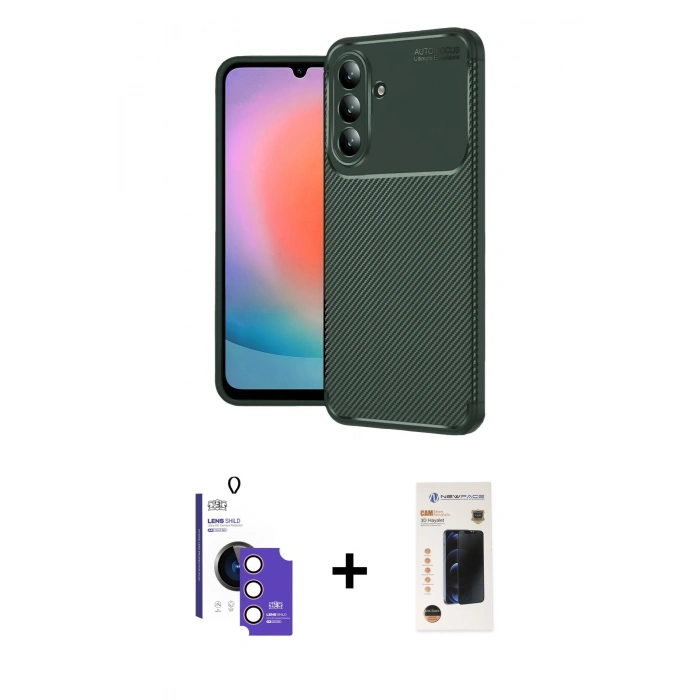 MARSİLYAN™- Galaxy S26 Kılıf Eksen Form Prime - Siyah 3D Antistatik Hayalet Cam Ekran Koruyucu + Bilvis Titan Kamera Lens - PE