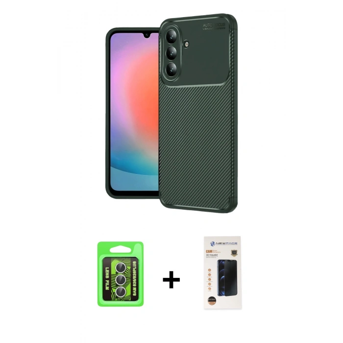 MARSİLYAN™- Galaxy S26 Kılıf Eksen Form Prime - Siyah 3D Antistatik Hayalet Cam Ekran Koruyucu + Raze Metal Kamera Lens - GS