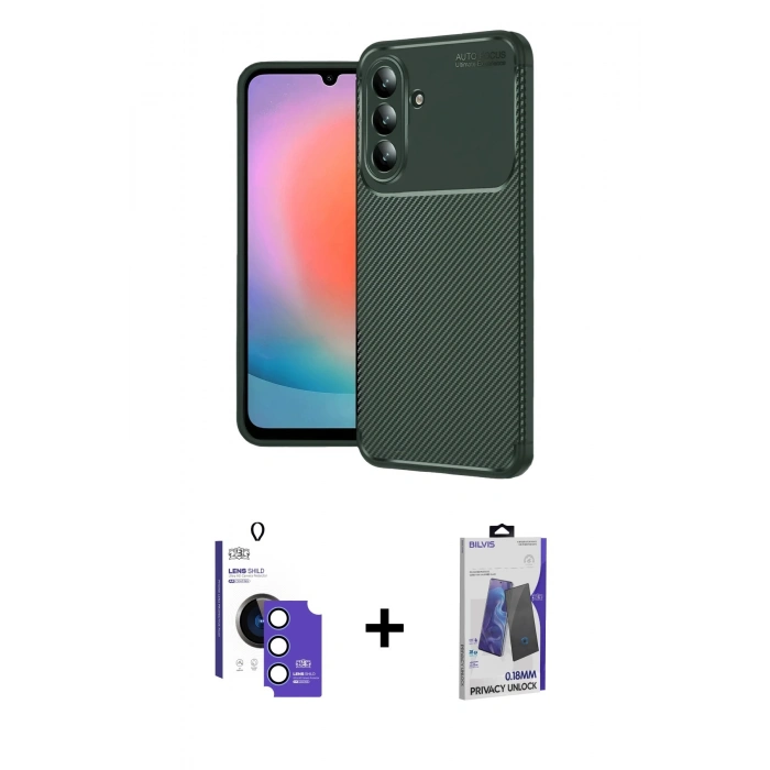 MARSİLYAN™- Galaxy S26 Kılıf Eksen Form Prime - Siyah Bilvis Hayalet Cam Ekran Koruyucu + Bilvis Titan Kamera Lens - MI