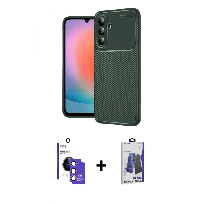 MARSİLYAN™- Galaxy S26 Kılıf Eksen Form Prime - Siyah Bilvis Hayalet Cam Ekran Koruyucu + Bilvis Titan Kamera Lens - PE