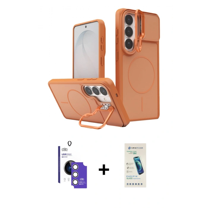 MARSİLYAN™- Galaxy S26 Kılıf İz Modern Prime - Şeffaf Pasifik Cam Ekran Koruyucu + Bilvis Titan Kamera Lens - GS