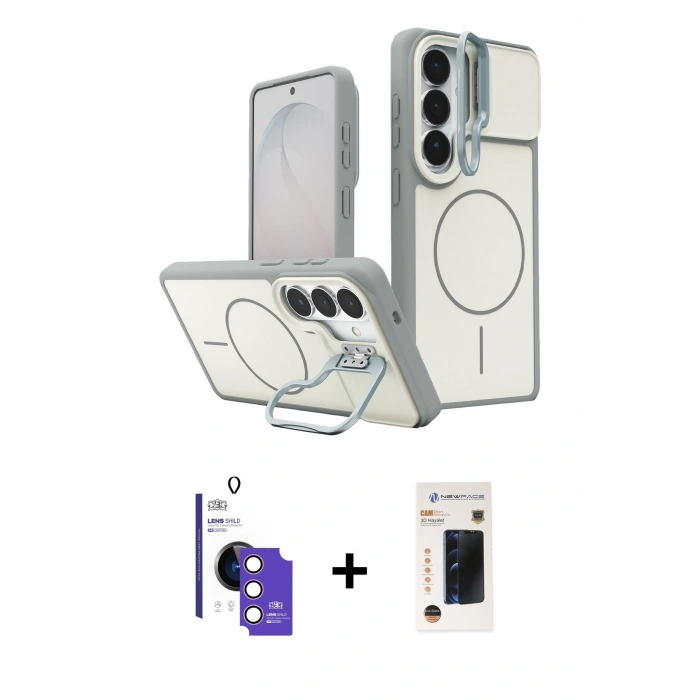 MARSİLYAN™- Galaxy S26 Kılıf İz Modern Prime - Siyah 3D Antistatik Hayalet Cam Ekran Koruyucu + Bilvis Titan Kamera Lens - PE