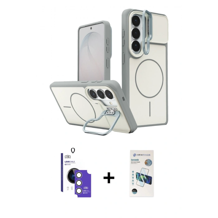 MARSİLYAN™- Galaxy S26 Kılıf İz Modern Prime - Siyah 3D Antistatik Seramik Nano Ekran Koruyucu + Bilvis Titan Kamera Lens - GS