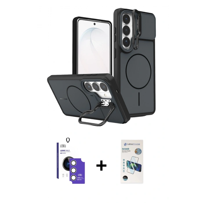 MARSİLYAN™- Galaxy S26 Kılıf İz Modern Prime - Siyah 3D Antistatik Seramik Nano Ekran Koruyucu + Bilvis Titan Kamera Lens - GS