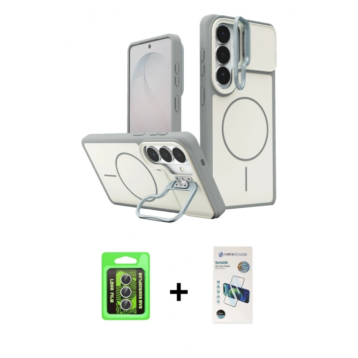MARSİLYAN™- Galaxy S26 Kılıf İz Modern Prime - Siyah 3D Antistatik Seramik Nano Ekran Koruyucu + Raze Metal Kamera Lens - GS