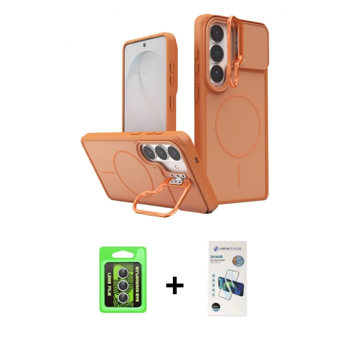 MARSİLYAN™- Galaxy S26 Kılıf İz Modern Prime - Siyah 3D Antistatik Seramik Nano Ekran Koruyucu + Raze Metal Kamera Lens - GS