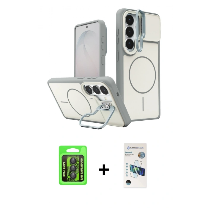 MARSİLYAN™- Galaxy S26 Kılıf İz Modern Prime - Siyah 3D Antistatik Seramik Nano Ekran Koruyucu + Raze Metal Kamera Lens - SH