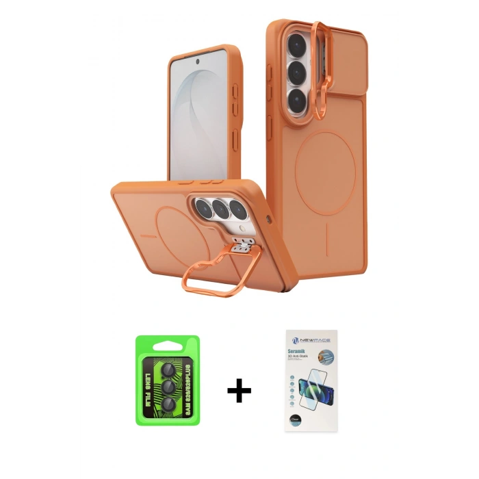 MARSİLYAN™- Galaxy S26 Kılıf İz Modern Prime - Siyah 3D Antistatik Seramik Nano Ekran Koruyucu + Raze Metal Kamera Lens - SH