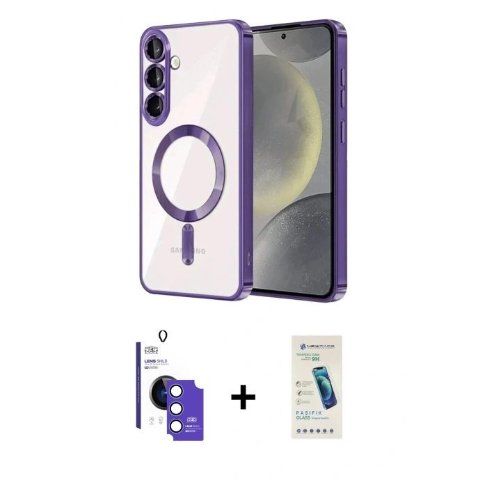 MARSİLYAN™- Galaxy S26 Kılıf Nova Işık Özel Seri - Şeffaf Pasifik Cam Ekran Koruyucu + Bilvis Titan Kamera Lens - MI