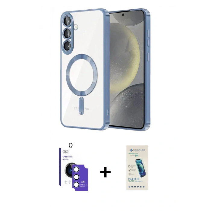 MARSİLYAN™- Galaxy S26 Kılıf Nova Işık Özel Seri - Şeffaf Pasifik Cam Ekran Koruyucu + Bilvis Titan Kamera Lens - MI