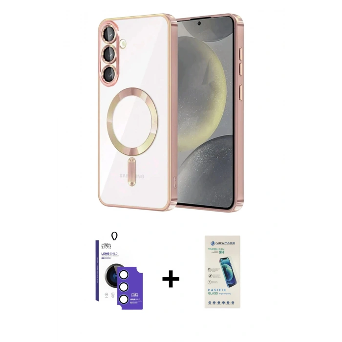 MARSİLYAN™- Galaxy S26 Kılıf Nova Işık Özel Seri - Şeffaf Pasifik Cam Ekran Koruyucu + Bilvis Titan Kamera Lens - MI