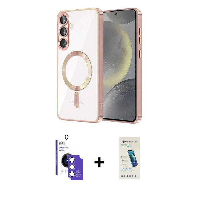 MARSİLYAN™- Galaxy S26 Kılıf Nova Işık Özel Seri - Şeffaf Pasifik Cam Ekran Koruyucu + Bilvis Titan Kamera Lens - GS