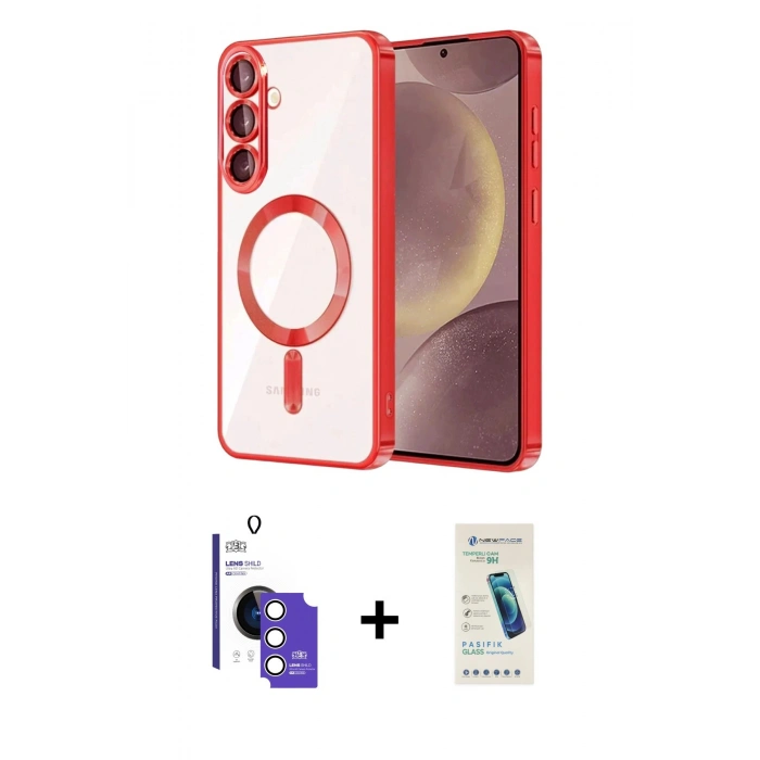 MARSİLYAN™- Galaxy S26 Kılıf Nova Işık Özel Seri - Şeffaf Pasifik Cam Ekran Koruyucu + Bilvis Titan Kamera Lens - GS