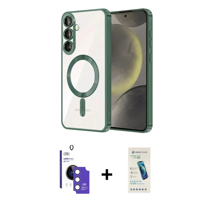 MARSİLYAN™- Galaxy S26 Kılıf Nova Işık Özel Seri - Şeffaf Pasifik Cam Ekran Koruyucu + Bilvis Titan Kamera Lens - MI