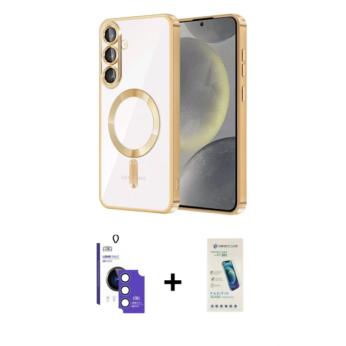 MARSİLYAN™- Galaxy S26 Kılıf Nova Işık Özel Seri - Şeffaf Pasifik Cam Ekran Koruyucu + Bilvis Titan Kamera Lens - MI