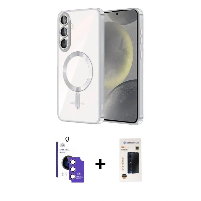 MARSİLYAN™- Galaxy S26 Kılıf Nova Işık Özel Seri - Siyah 3D Antistatik Hayalet Cam Ekran Koruyucu + Bilvis Titan Kamera Lens - PE