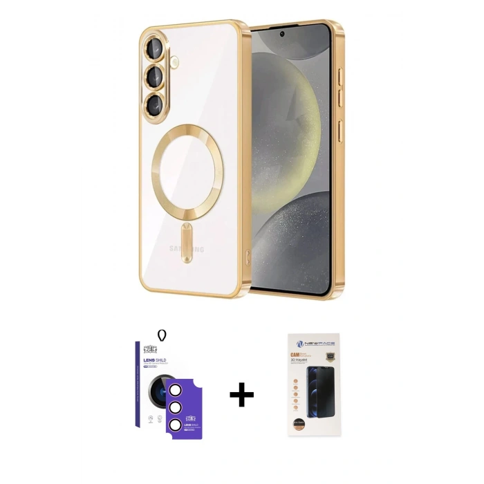 MARSİLYAN™- Galaxy S26 Kılıf Nova Işık Özel Seri - Siyah 3D Antistatik Hayalet Cam Ekran Koruyucu + Bilvis Titan Kamera Lens - PE