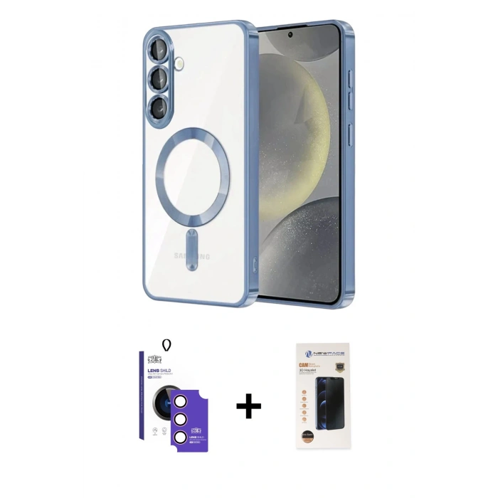 MARSİLYAN™- Galaxy S26 Kılıf Nova Işık Özel Seri - Siyah 3D Antistatik Hayalet Cam Ekran Koruyucu + Bilvis Titan Kamera Lens - PE