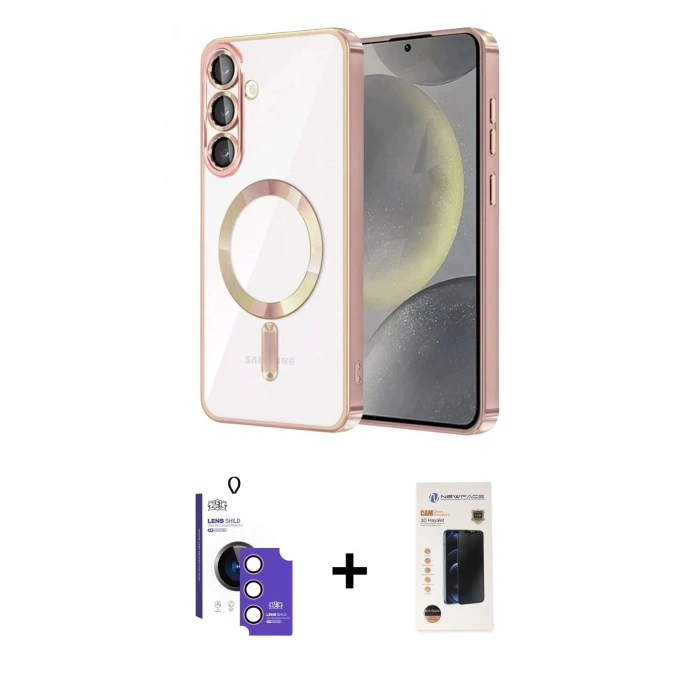 MARSİLYAN™- Galaxy S26 Kılıf Nova Işık Özel Seri - Siyah 3D Antistatik Hayalet Cam Ekran Koruyucu + Bilvis Titan Kamera Lens - PE