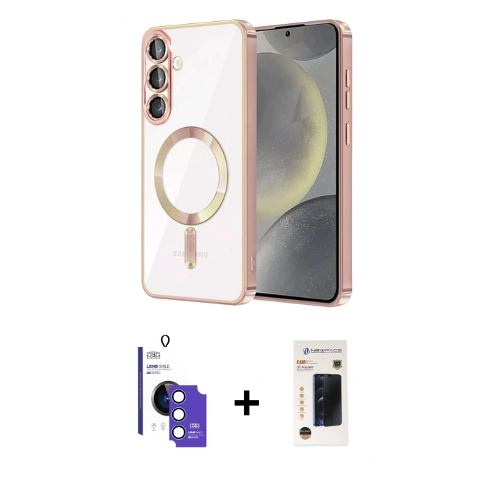 MARSİLYAN™- Galaxy S26 Kılıf Nova Işık Özel Seri - Siyah 3D Antistatik Hayalet Cam Ekran Koruyucu + Bilvis Titan Kamera Lens - MI