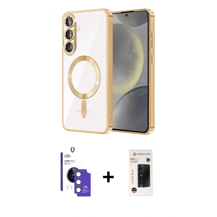 MARSİLYAN™- Galaxy S26 Kılıf Nova Işık Özel Seri - Siyah 3D Antistatik Hayalet Cam Ekran Koruyucu + Bilvis Titan Kamera Lens - MI