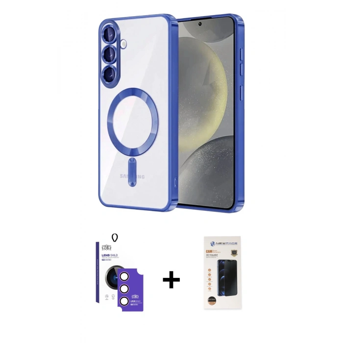 MARSİLYAN™- Galaxy S26 Kılıf Nova Işık Özel Seri - Siyah 3D Antistatik Hayalet Cam Ekran Koruyucu + Bilvis Titan Kamera Lens - PE