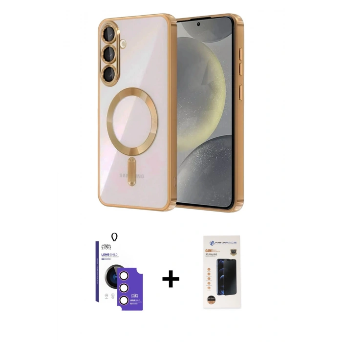 MARSİLYAN™- Galaxy S26 Kılıf Nova Işık Özel Seri - Siyah 3D Antistatik Hayalet Cam Ekran Koruyucu + Bilvis Titan Kamera Lens - PE