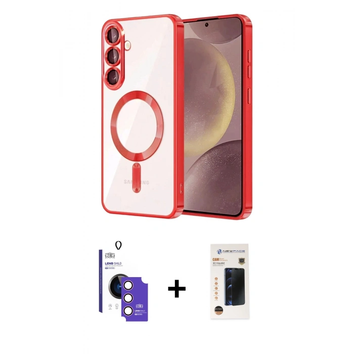 MARSİLYAN™- Galaxy S26 Kılıf Nova Işık Özel Seri - Siyah 3D Antistatik Hayalet Cam Ekran Koruyucu + Bilvis Titan Kamera Lens - PE
