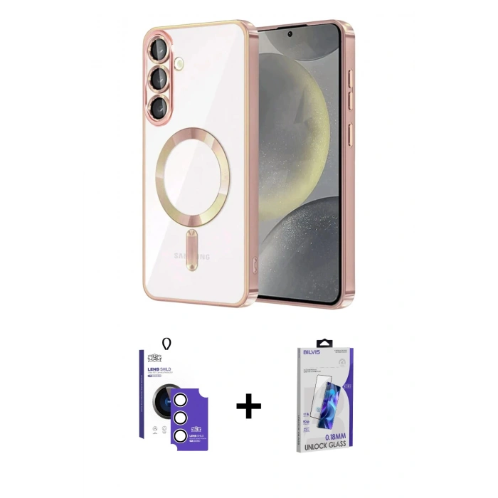 MARSİLYAN™- Galaxy S26 Kılıf Nova Işık Özel Seri - Siyah Bilvis 3D Cam Ekran Koruyucu + Bilvis Titan Kamera Lens - GS